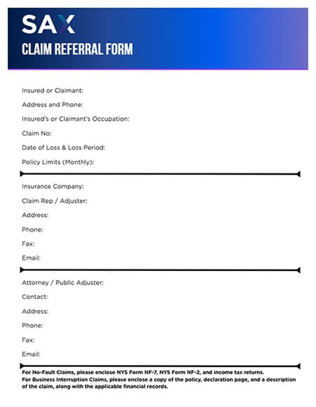 SAX Claims Referral Form preview image